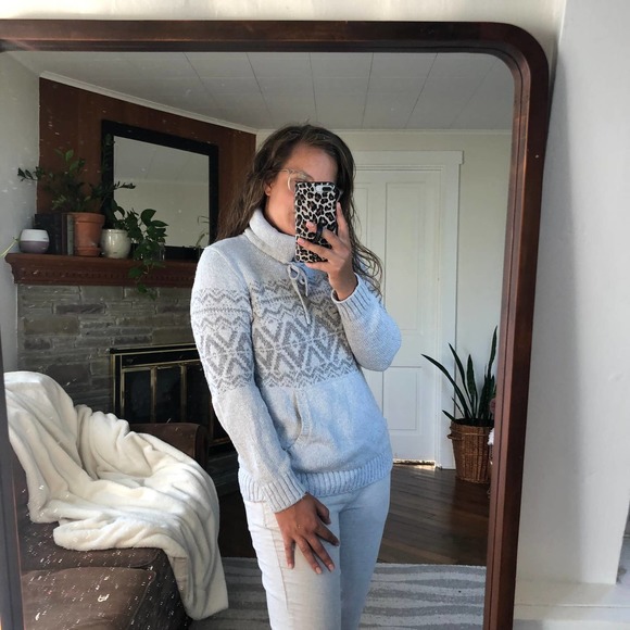 L.L. BEAN | Women's Small Gray Nordic Fair Isle Turtleneck Sweater Chunky Knit - Picture 8 of 8